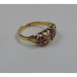 18ct Gold Garnet and Diamond Ring - Size N-Half