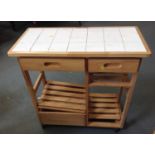 Pine Tile Top Kitchen Trolley