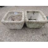 Pair of Square Concrete Garden Planters - Brick Form