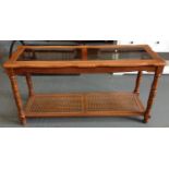 Console Table with Glass insert to Top and Wicker Shelf under