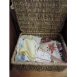 Wicker Basket and Contents - Linen