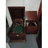 Gramophone and Mahogany Case and Contents - Old Gramophone Records