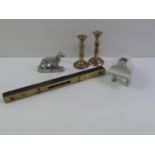 Brass Spirit Level, Candlesticks etc