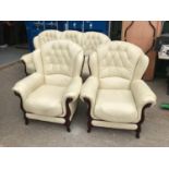 Wood Framed Cream Leather Three Piece Suite - Three Seater and 2x Matching Armchairs by Mini