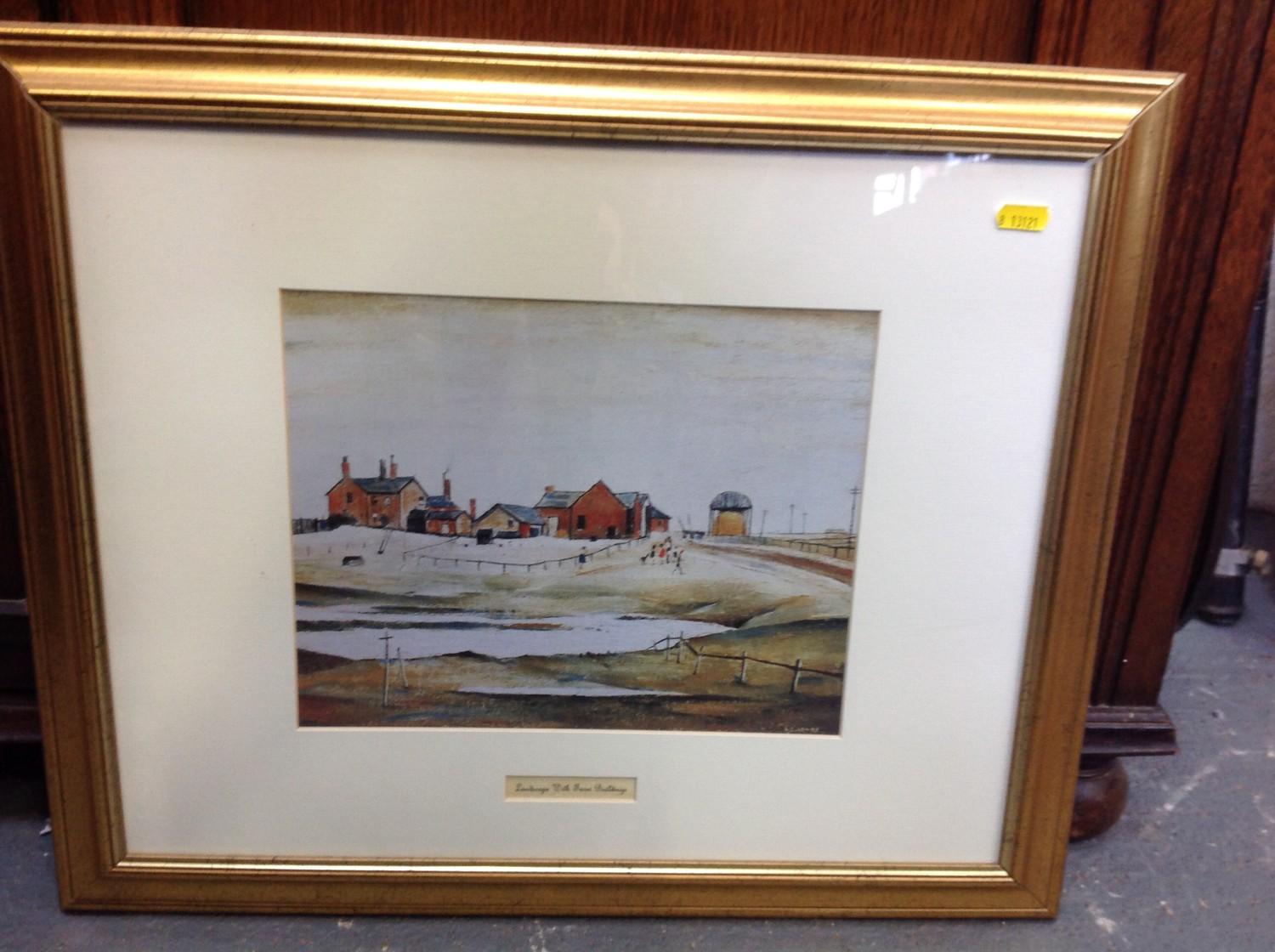 Framed Lowry Print - Landscape with Farm Buildings