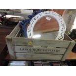 Wooden Box and 2x Decorative Mirrors