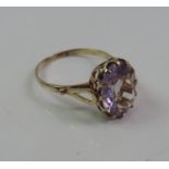 Large Gold Solitaire Amethyst Ring
