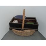 Wicker Basket and Cutlery Box and Contents - Shoe Cleaning