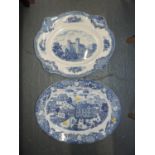 2x Blue and White Meat Plates