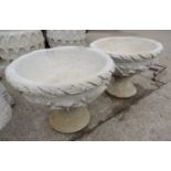 Pair of Large Circular Concrete Garden Pedestal Planters