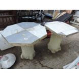 2x Concrete Pedestal Garden Tables