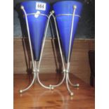 Pair of Modern Blue Glass Candle Holders