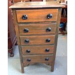 Stained Pine Tall Boy Chest of Five Drawers