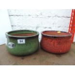 2x Glazed Garden Planters