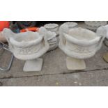 Pair of Concrete Garden Urn Planters