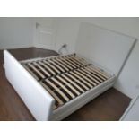 White Leather Effect Double Bed with Storage Drawers and Mattress (See Extra Picture)