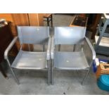 Pair of Contemporary Danish Design Chrome Chairs with Leather Seat and Backs