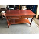 Edwardian Mahogany Side Table on Turned Legs with Two Drawers
