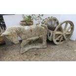 Donkey Concrete Garden Ornament with Cart and Planter - A/F
