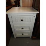 Painted Three Drawer Bedside Cabinet with Rattan Detail