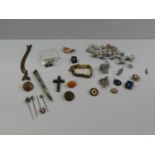 Box of Costume Jewellery and Collectables - Pen, Brooches and Beads etc