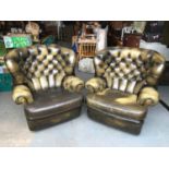Pair of Leather Button Back Chesterfield Style Armchairs