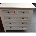 Painted Two over Three Chest of Drawers with Rattan Detail