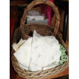 2x Wicker Baskets and Contents - Linen