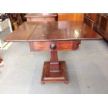 Victorian Mahogany Drop Flap Pedestal Table with Single Drawers