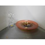 Coloured Glass Bowl and Lalique Style Figure