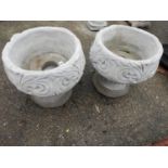 Pair of Pedestal Concrete Garden Planters