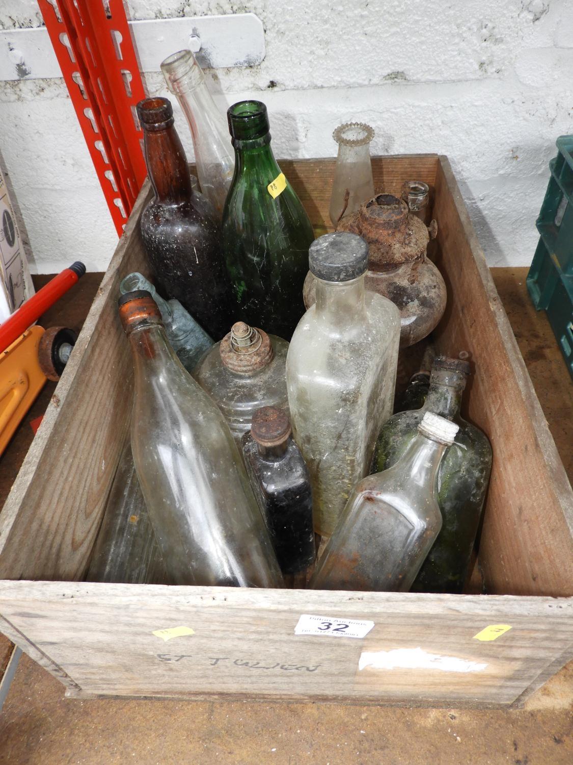 Wooden Crate and Contents - Old Bottles etc