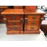 Pair of Good Quality Stained Hardwood Three Drawer Bedside Cabinets