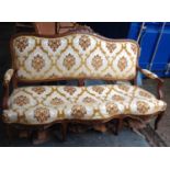 Upholstered Salon Settee with Carved Wood Frame