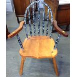 Stick Back Chair with Shaped Seat and Painted Decoration