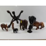 Treen Elephants, Lion and Antelope etc