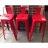 3x Red Metal High Back Stools