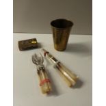 Brass Cup and Cutlery etc