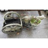 Donkey Concrete Garden Ornament with Cart and Planter - A/F