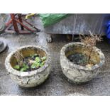 Pair of Circular Concrete Garden Planters - Oak Lead Design