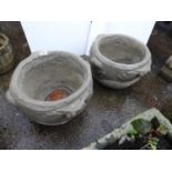 Pair of Circular Concrete Garden Planters