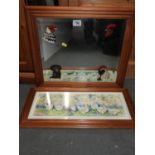 Pine Framed Mirror and Pine Framed Picture - Chickens