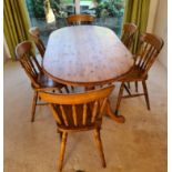 Oval Pine Dining Table and 8x Matching Chairs