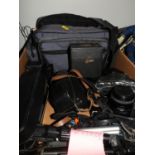 Box of Cameras, Lenses and Tripods etc