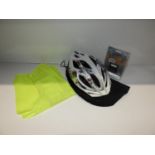 Bicycle Helmet, Hi-Vis Over Jacket and Distance Pedometer