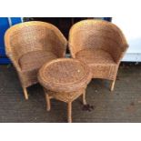 2x Cane Conservatory Chairs and Matching Table
