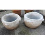 Pair of Circular Concrete Garden Planters