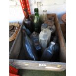Wooden Box and Contents - Old Bottles etc