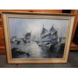 Framed Oil on Canvas - Ships