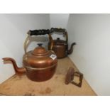 2x Copper Kettles and Flat Iron